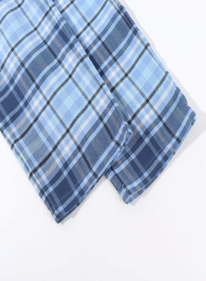 Spring&Gege Boys Soft Plaid Pajamas Pants Flannel PJ Pants Lounge Long Bottoms, Grey and Blue, 7-8Years - Image 5